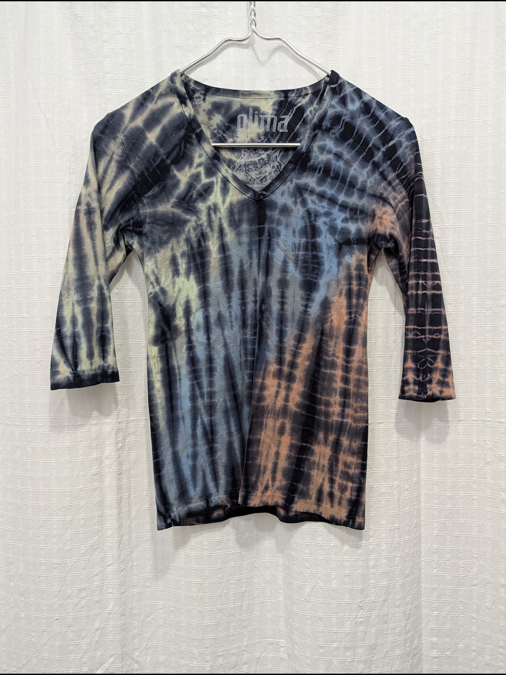 Women's Tie-Dye V-Neck Long Sleeve Top - Black Multicolor